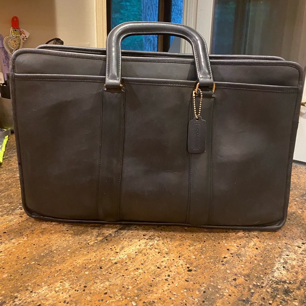 Coach black leather briefcase unisex